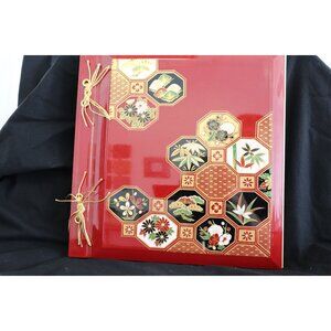 Vintage 1982 TOYO Japan Lacquer Photo Album Red Black Gold Japanese Motifs Gold